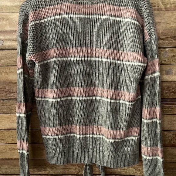 Pink Republic Women’s Pink Gray Striped Sweater With Tie Size: Large - Picture 2 of 7